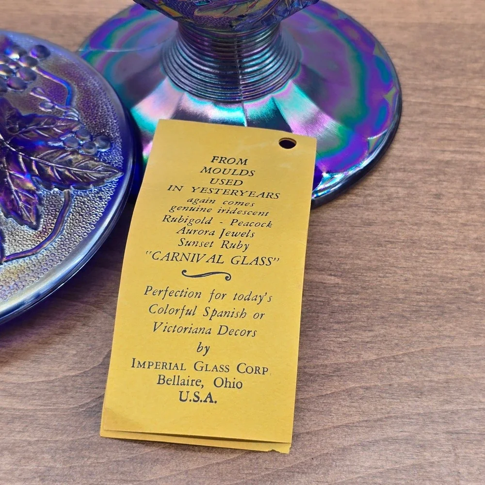 MINT‎ Imperial Glass Cobalt Blue Grape & Cable Covered Jar Aurora Jewels w/ Tags - Picture 7 of 8